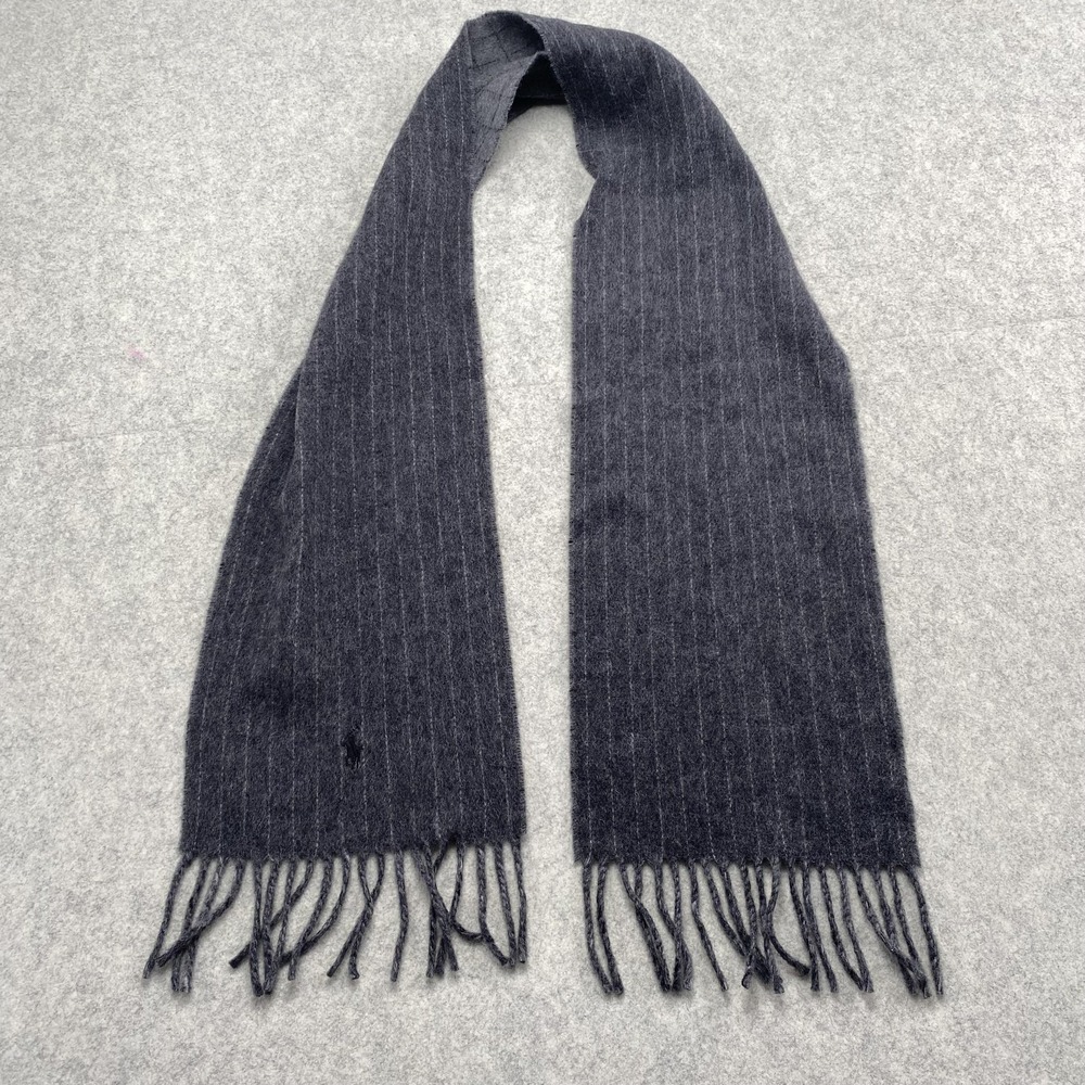 Polo Ralph Lauren Scarf Mens One Size Gray Plaid Wool Fringe Made In Italy